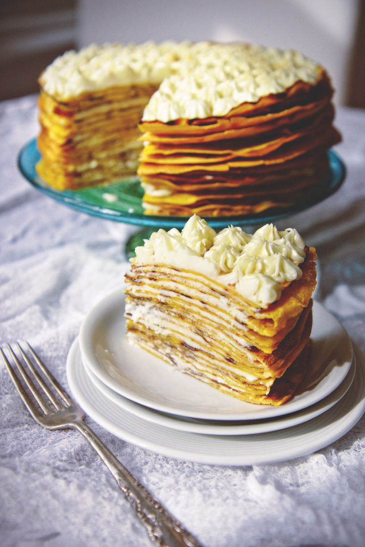 Pumpkin Cream Cheese Crepe Cake | La Pêche Fraîche