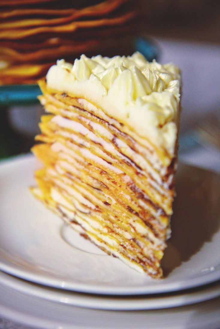 Pumpkin Cream Cheese Crepe Cake | La Pêche Fraîche